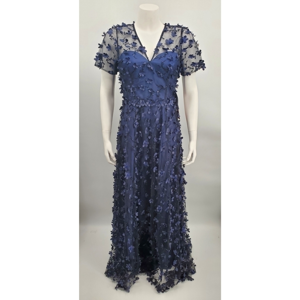 "Carmen Marc Valvo sheer with daisy Formal Navy 8